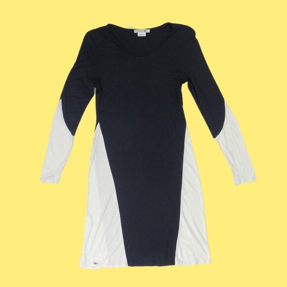 LACOSTE Navy White Color Block Stretch Jersey Pencil Dress Long Sleeve - Picture 2 of 8